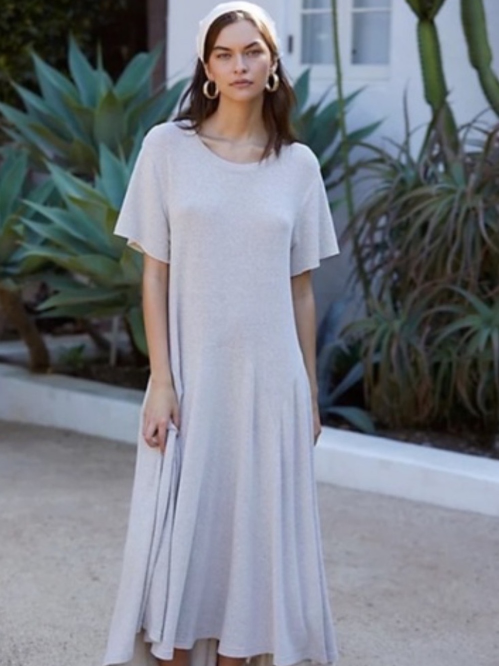 Free People Isabel Light Gray Flowy Maxi Tee Dress